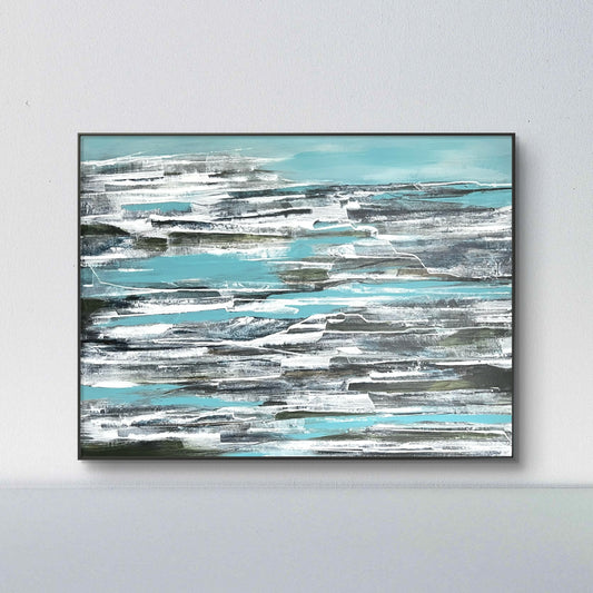 abstract acrylic landscape in turquoise