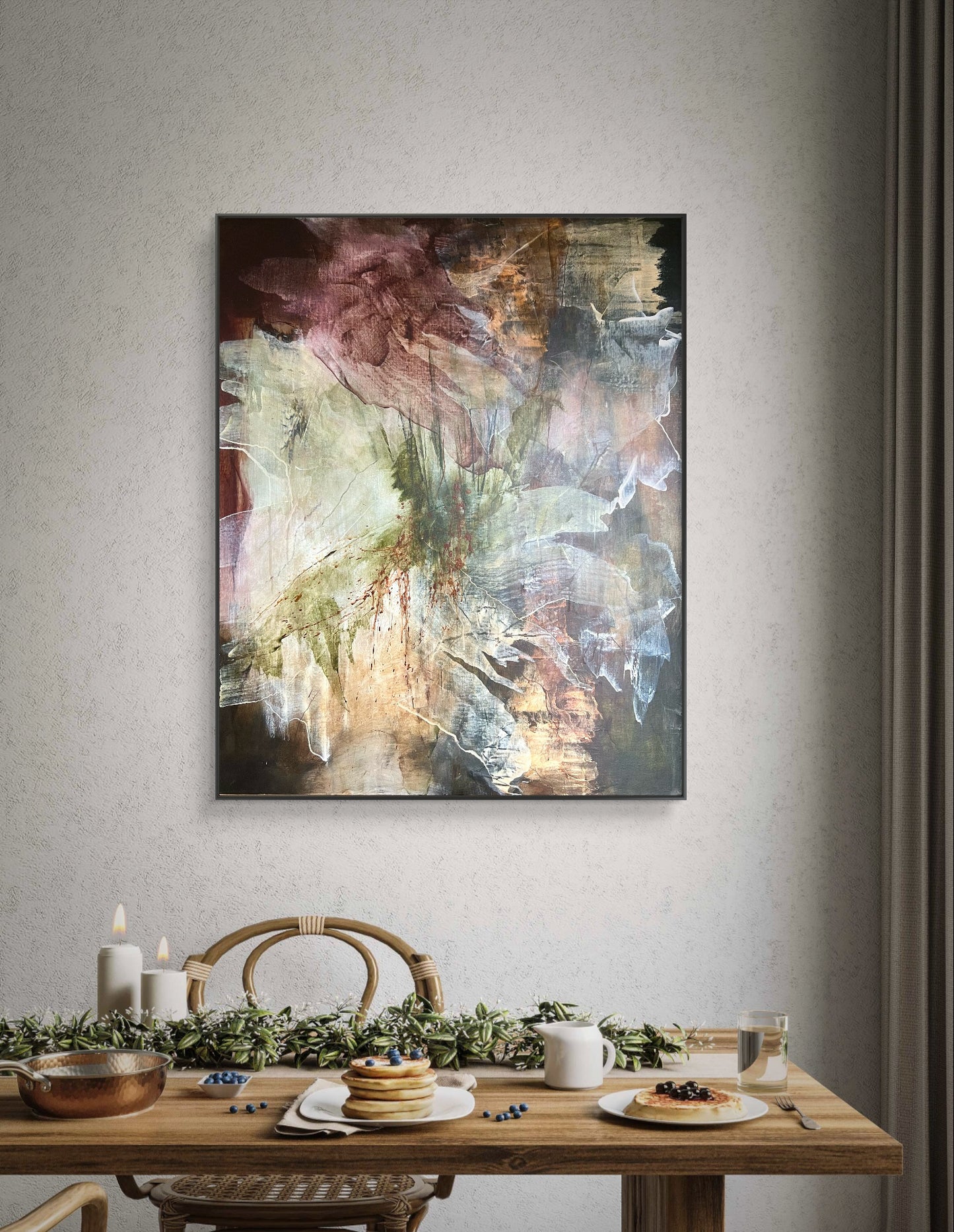 abstract floral painting dining room view